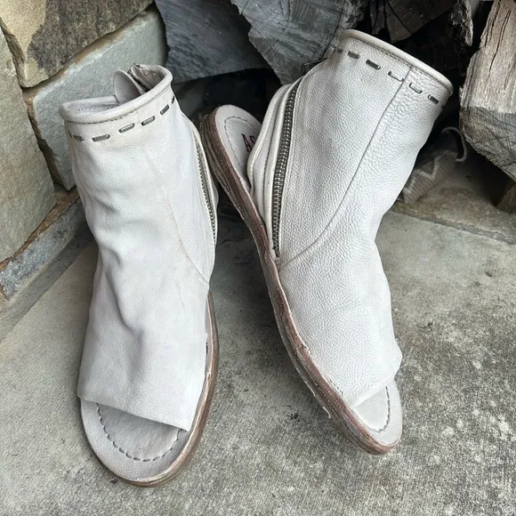 A.S.98 Ritchie women’s Ivory leather Modern Open-Toe Mules NWOBSz-38(7-1/2-8)  K