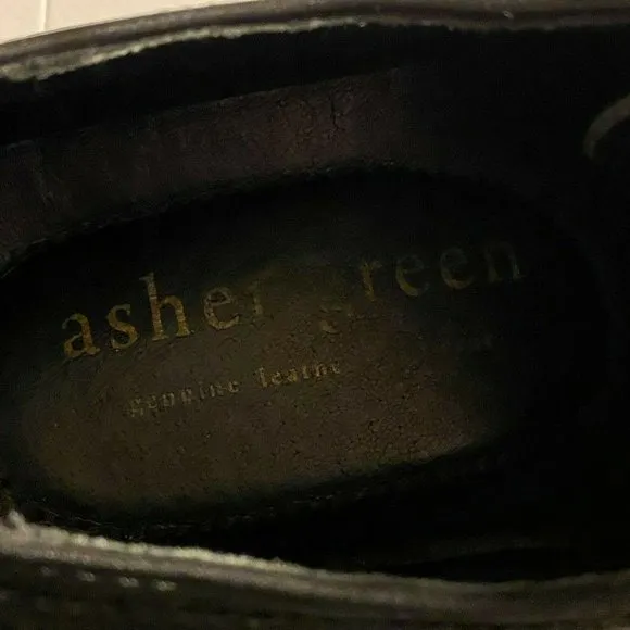 ASHER GREEN Mens Size 10 Black Leather Cap Toe Lace Up Oxfords Dress Shoes Work