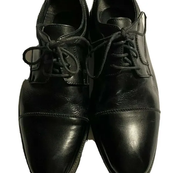ASHER GREEN Mens Size 10 Black Leather Cap Toe Lace Up Oxfords Dress Shoes Work