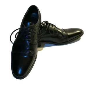 ASHER GREEN Mens Size 10 Black Leather Cap Toe Lace Up Oxfords Dress Shoes Work