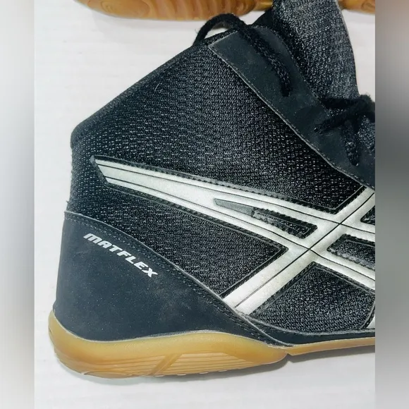 ASICS Matflex 7 Wrestling Shoes Men’s 13 Black Silver MMA Athletic Sportswear