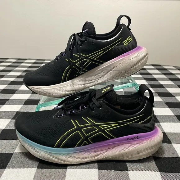 ASICS Nimbus 25 Platinum Women's Road Running Shoe Black Size 10 Walking Comfort