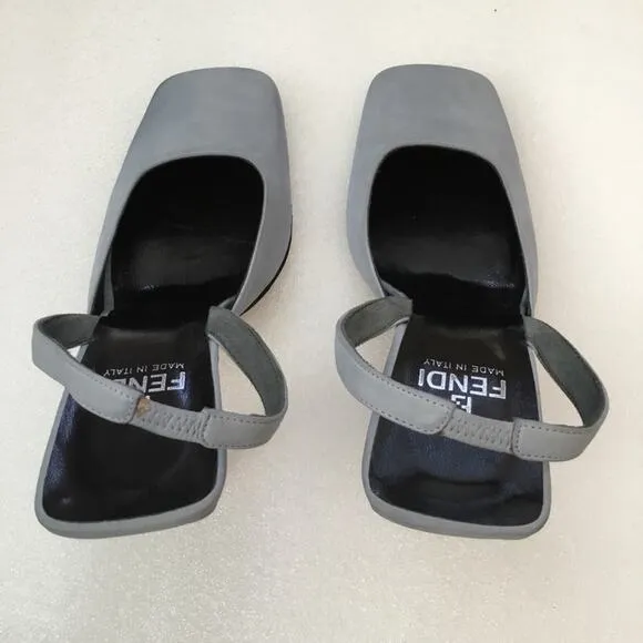 Authentic Fendi Blue Square-Toe Slingback Heels