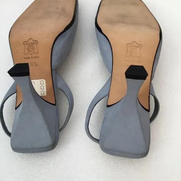 Authentic Fendi Blue Square-Toe Slingback Heels