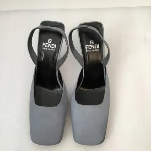Authentic Fendi Blue Square-Toe Slingback Heels
