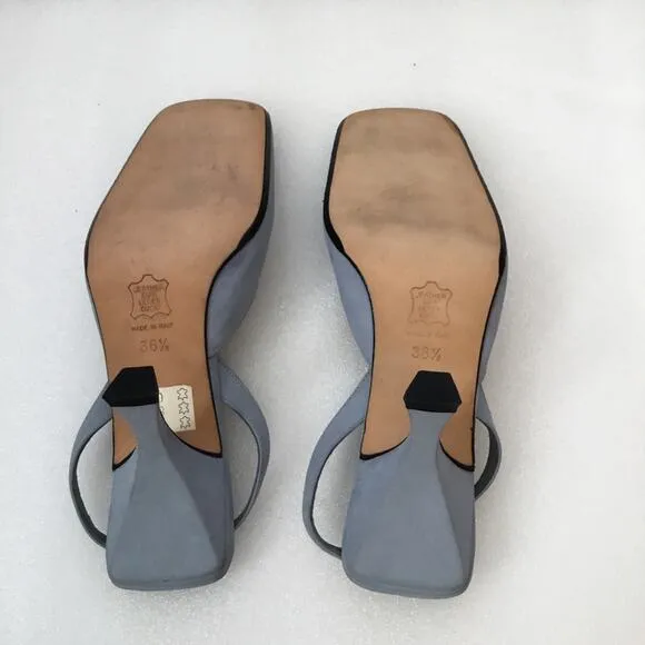 Authentic Fendi Blue Square-Toe Slingback Heels