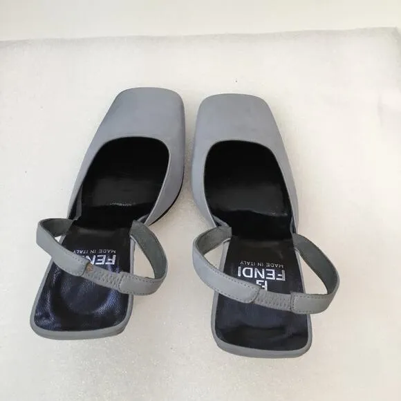 Authentic Fendi Blue Square-Toe Slingback Heels