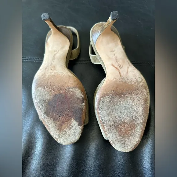Authentic MANOLO BLAHNIK Green Suede Slingback Pumps Heels Shoes 38.5