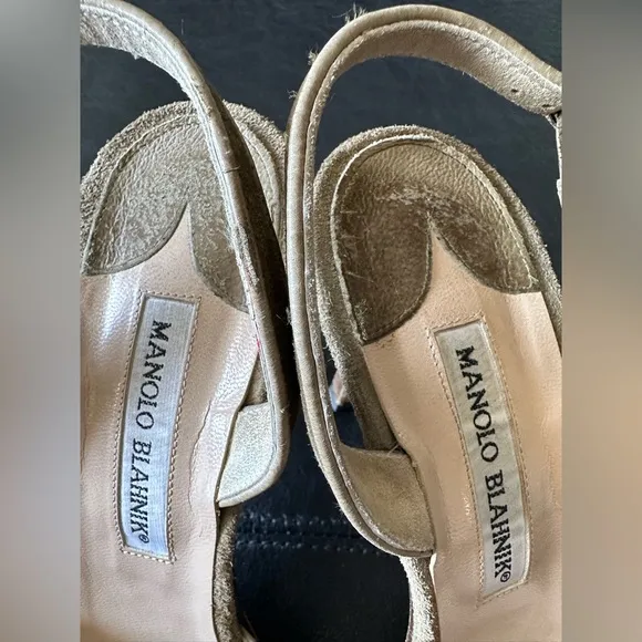 Authentic MANOLO BLAHNIK Green Suede Slingback Pumps Heels Shoes 38.5