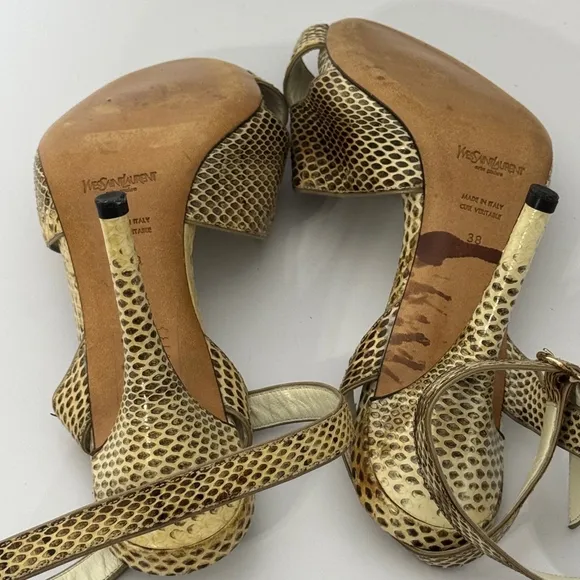 Authentic Yves Saint Laurent Rive Gauche Snakeskin Slingback Heels Size 38/9.5