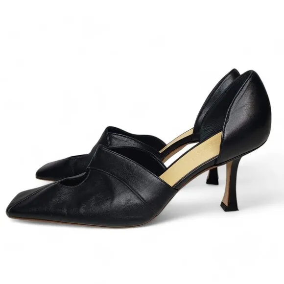A.W.A.K.E. Mode D'Orsay Pump Women's Black Square Front Leather Kitten Heels 8.5