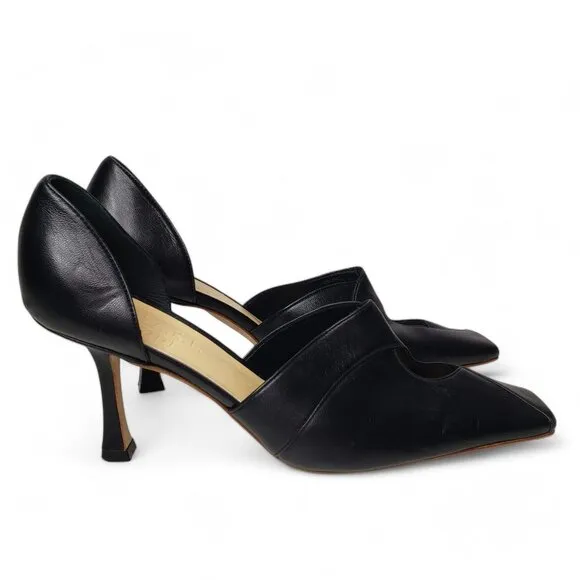 A.W.A.K.E. Mode D'Orsay Pump Women's Black Square Front Leather Kitten Heels 8.5