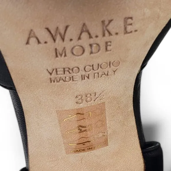 A.W.A.K.E. Mode D'Orsay Pump Women's Black Square Front Leather Kitten Heels 8.5