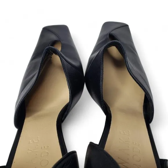 A.W.A.K.E. Mode D'Orsay Pump Women's Black Square Front Leather Kitten Heels 8.5