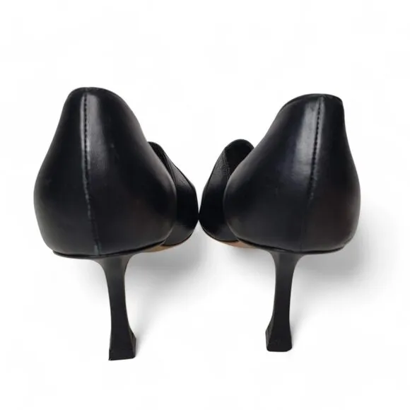 A.W.A.K.E. Mode D'Orsay Pump Women's Black Square Front Leather Kitten Heels 8.5