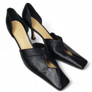A.W.A.K.E. Mode D'Orsay Pump Women's Black Square Front Leather Kitten Heels 8.5