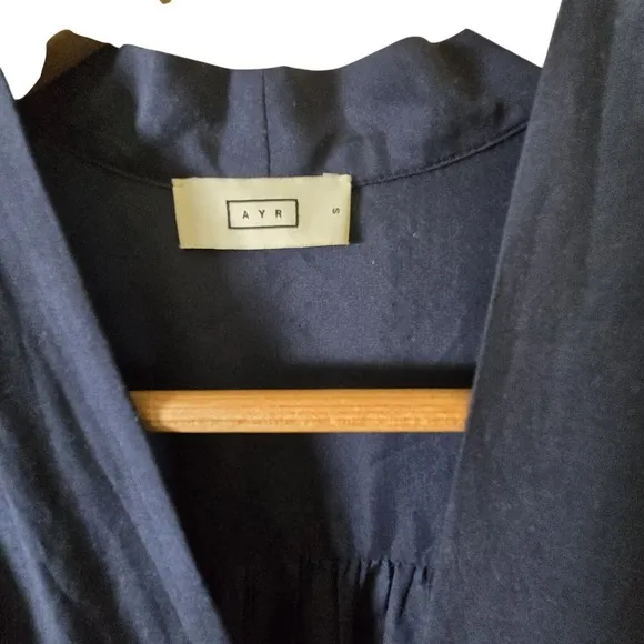 AYR The Sway Dress In Navy Blue With Slip Cotton Silk Blend Small