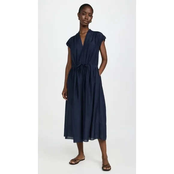 AYR The Sway Dress In Navy Blue With Slip Cotton Silk Blend Small