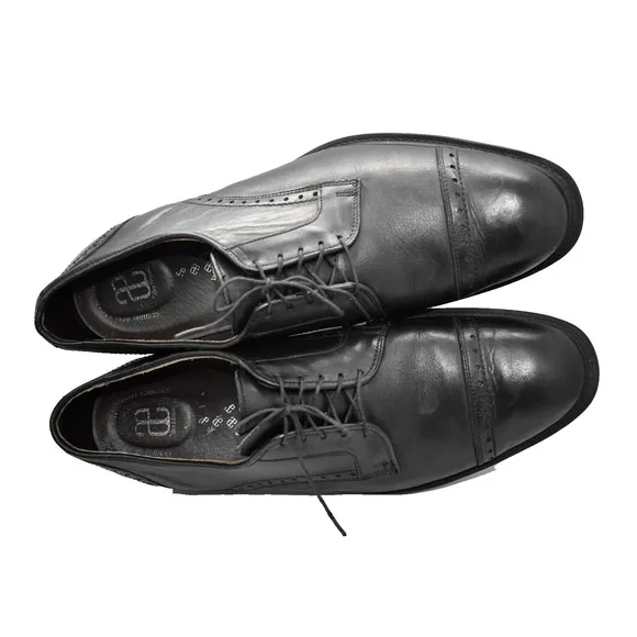 B0 Auth ALLEN EDMONDS Black Leather Cap Toe Cushion Heel Comfort Oxfords Sz 14 D