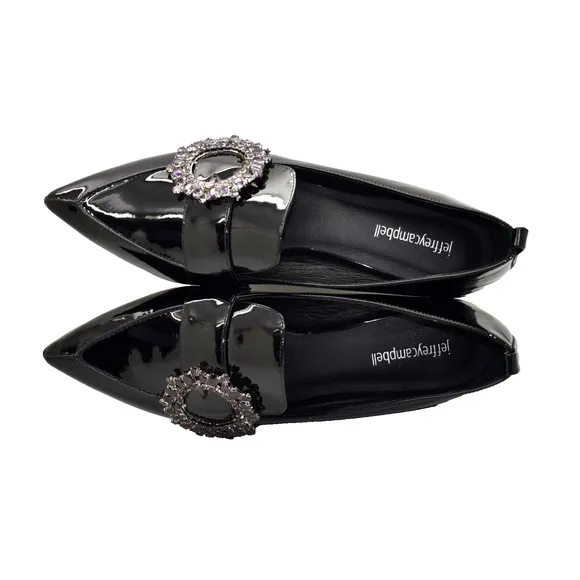 B0 NEW JEFFREY CAMPBELL Black Patent Jeweled Buckle Viona Loafers Shoes Size 10