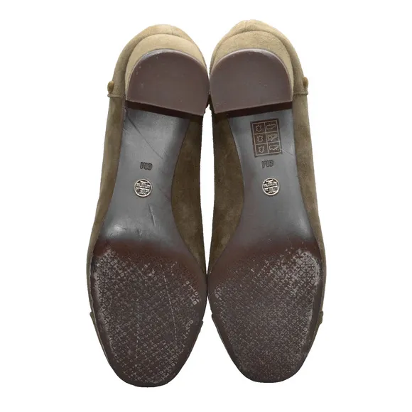 B2 Auth TORY BURCH Colt Studded Brown Suede Block Heels Pump Shoes Size 8M