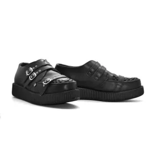 B2 Auth TUK Black Leather Buckle Straps Goth Creepers Shoes Size US 12 EU 45