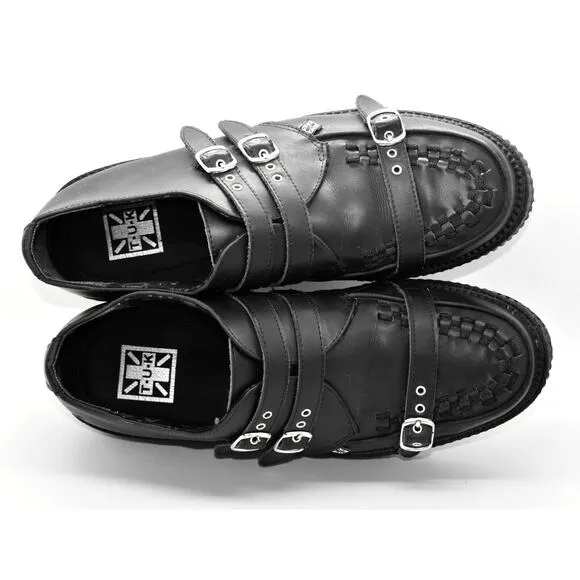 B2 Auth TUK Black Leather Buckle Straps Goth Creepers Shoes Size US 12 EU 45