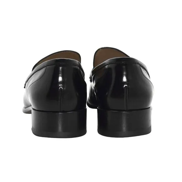 B4 Auth SALVATORE FERRAGAMO Reed Black Leather Gold Trim Loafer Shoes Sz 9B $495