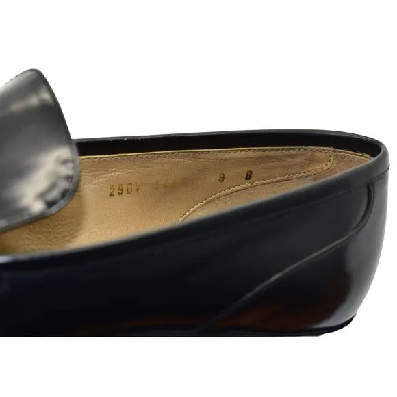 B4 Auth SALVATORE FERRAGAMO Reed Black Leather Gold Trim Loafer Shoes Sz 9B $495