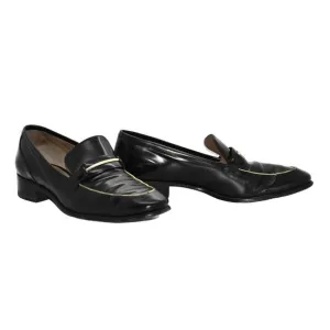 B4 Auth SALVATORE FERRAGAMO Reed Black Leather Gold Trim Loafer Shoes Sz 9B $495