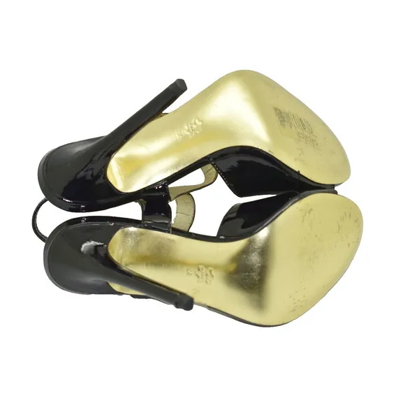 B5 Auth VERSACE FOR H&amp;M Black Patent Leather High Heels Sandal Shoes Sz 38 US 7