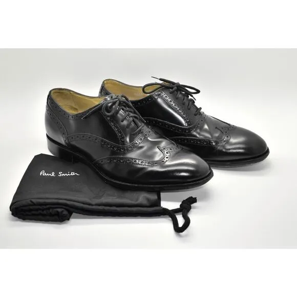 B8 Auth PAUL SMITH Black Leather Wingtip Brogues Oxfords Size UK 8 EU 42