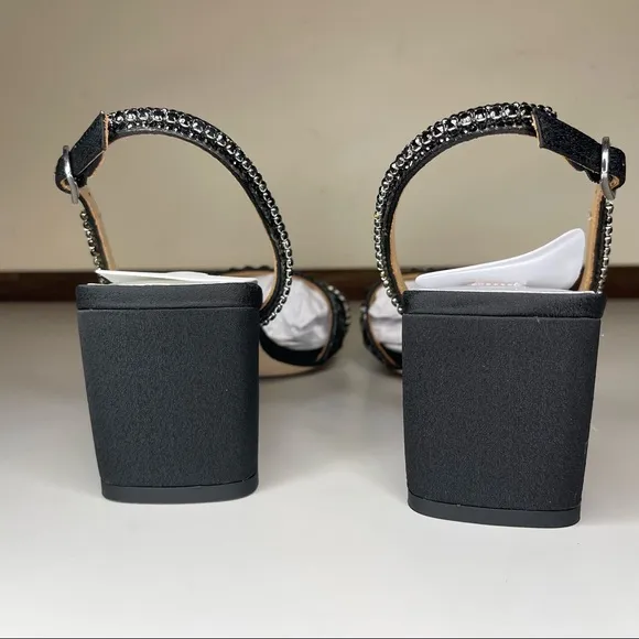 Badgley Mischka Beatrice Toe Loop Rhinestone Black Heels