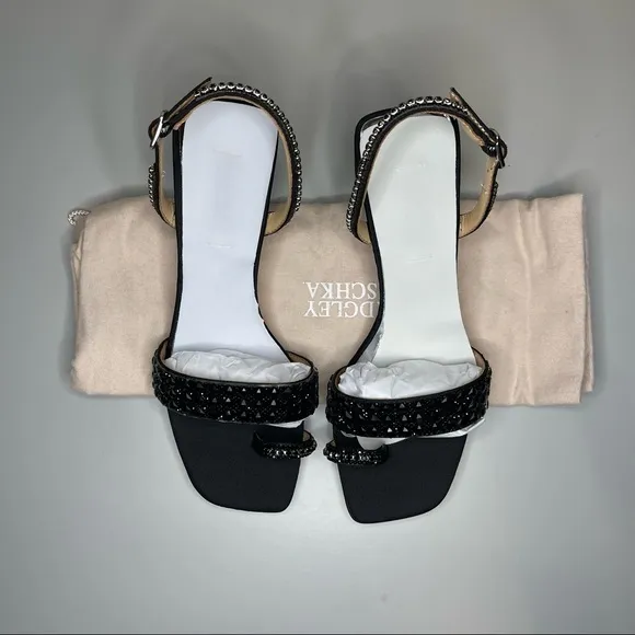 Badgley Mischka Beatrice Toe Loop Rhinestone Black Heels