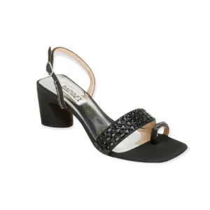 Badgley Mischka Beatrice Toe Loop Rhinestone Black Heels