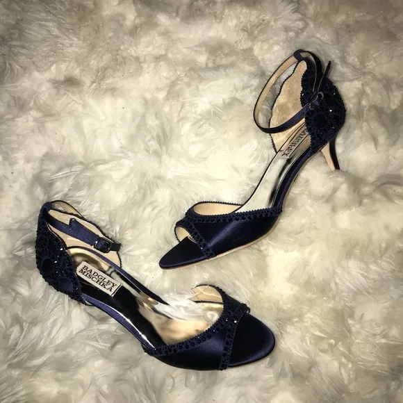 Badgley Mischka Blue Satin Crystal d’Orsay Kitten Heels size 7.5