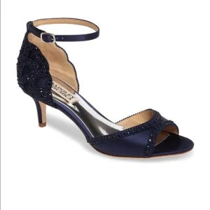 Badgley Mischka Blue Satin Crystal d’Orsay Kitten Heels size 7.5