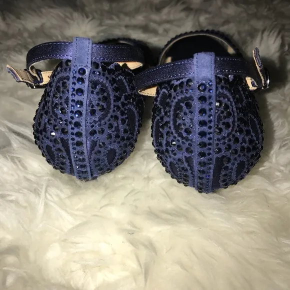 Badgley Mischka Blue Satin Crystal d’Orsay Kitten Heels size 7.5