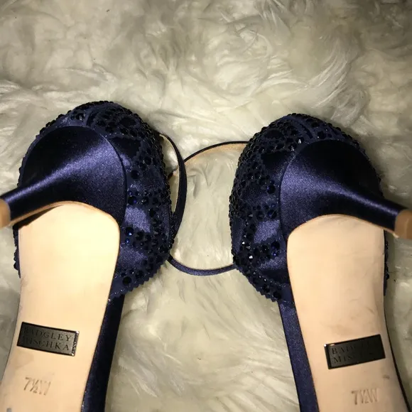 Badgley Mischka Blue Satin Crystal d’Orsay Kitten Heels size 7.5