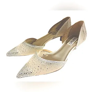 Badgley Mischka Bridal Crystal Heels | Ivory Cream Mesh Pointed Toe | Size 8