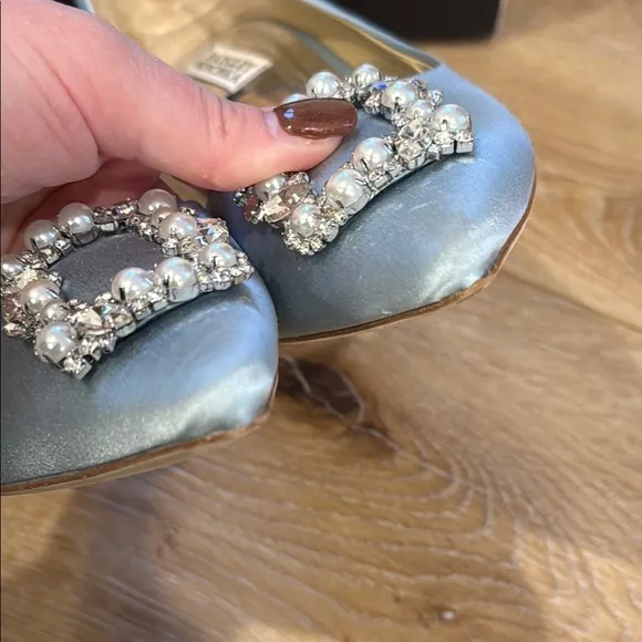 Badgley Mischka Fabia D’Orsay Women's Blue Satin Heels With Crystals 9.5