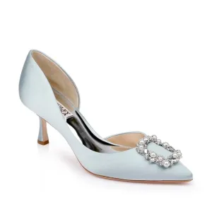 Badgley Mischka Fabia D’Orsay Women's Blue Satin Heels With Crystals 9.5