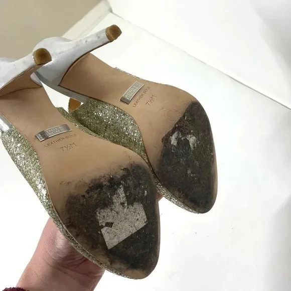 Badgley Mischka Kiss Kiss Gold Metallic Slingback Heels Size 7.5