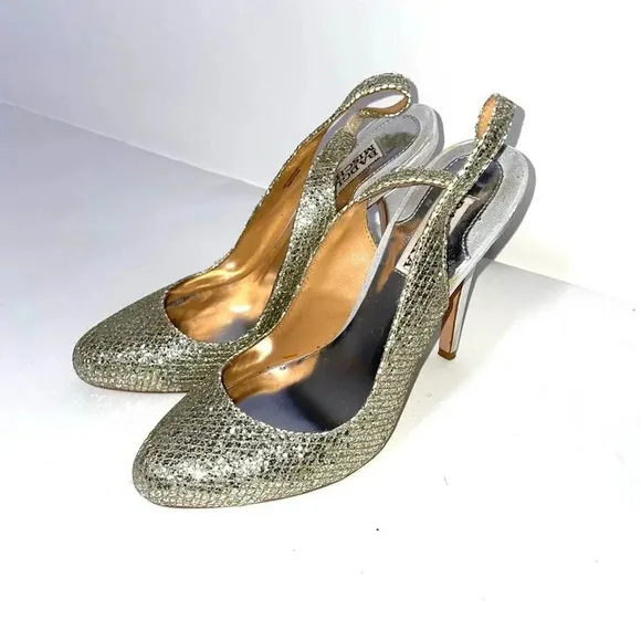 Badgley Mischka Kiss Kiss Gold Metallic Slingback Heels Size 7.5