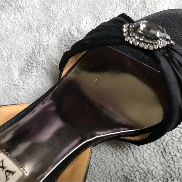 Badgley Mischka Raveen Black Satin Rhinestone Slingback Heels Prom Wedding Sz 6