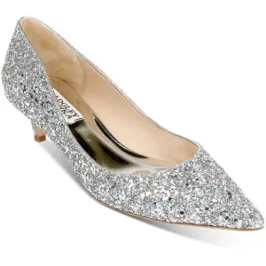 Badgley Mischka Womens Madison II Silver Leather Kitten Heels Shoes New
