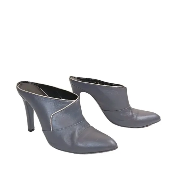 Balenciaga Mule Sandals Womens 8 Gray Leather Stiletto Heel Mules