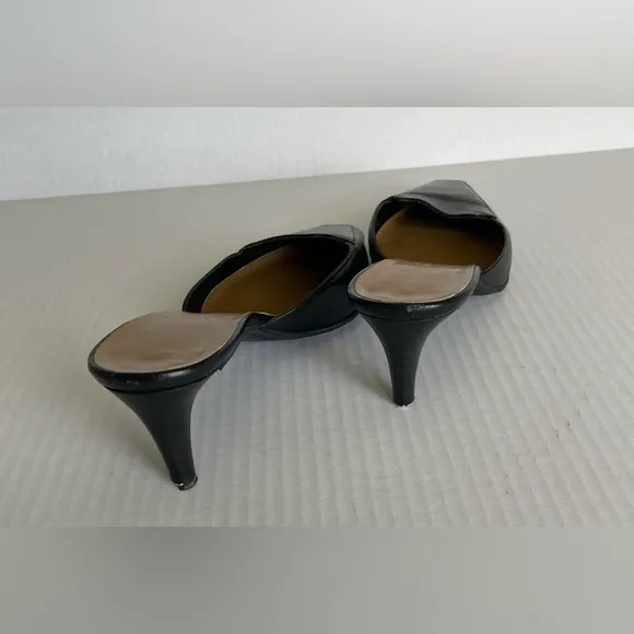 BALLY Black Leather Women's Mules Kitten Heel Size 35
