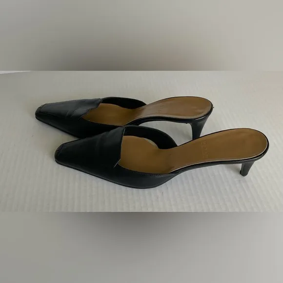 BALLY Black Leather Women's Mules Kitten Heel Size 35