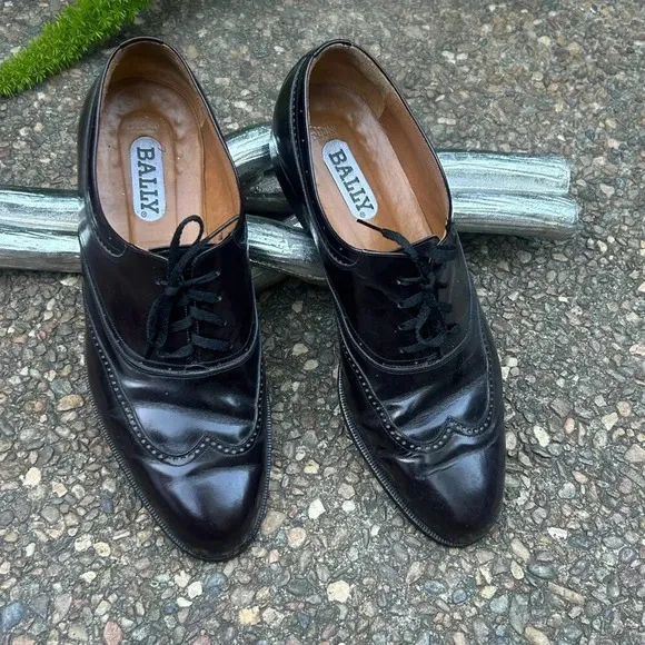 Bally Men's Duomo Black Wingtip Lace Up Leather Oxfords Size 12 D